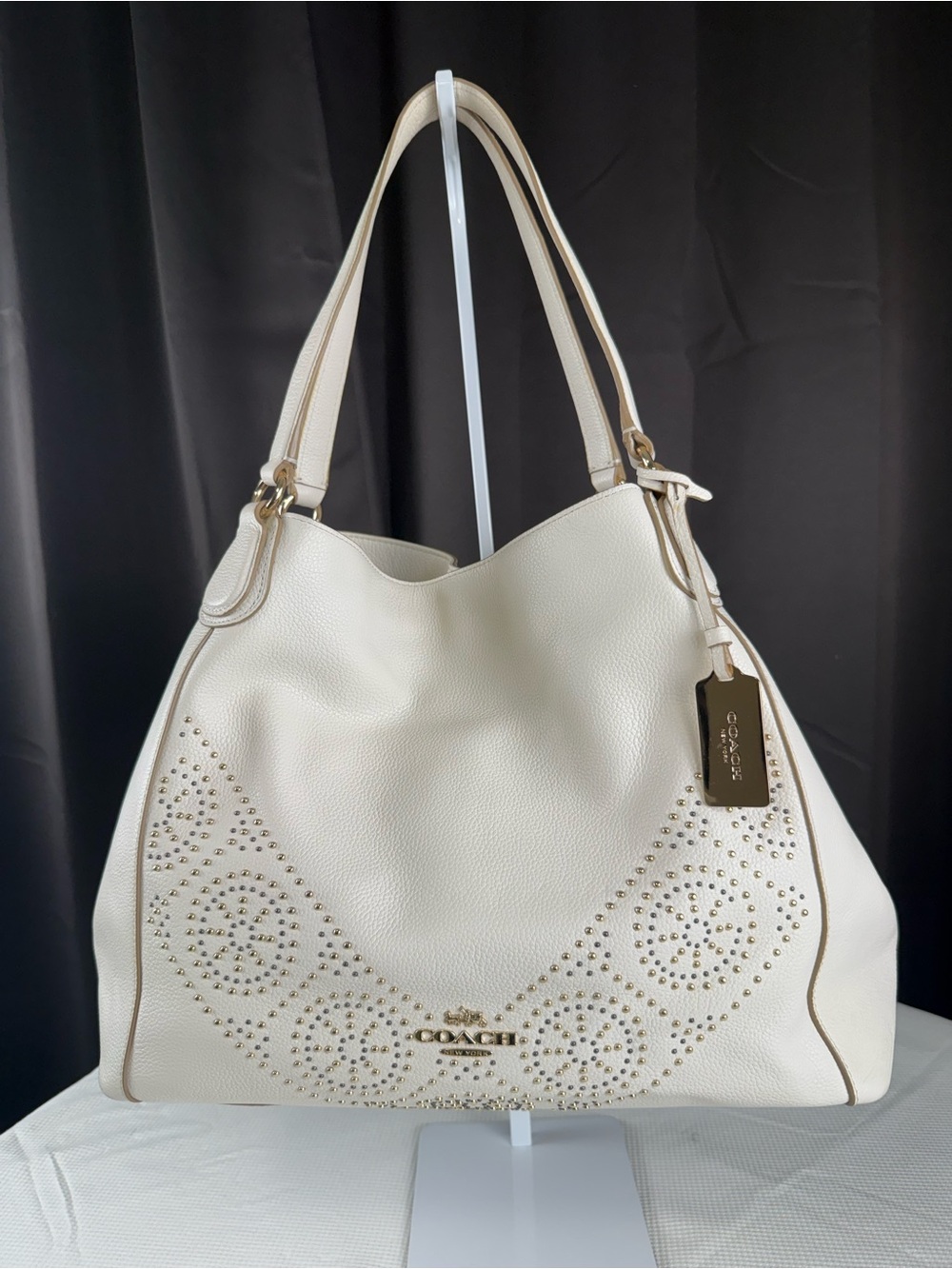 Coach Cream Leather Studded Shoulder Tote